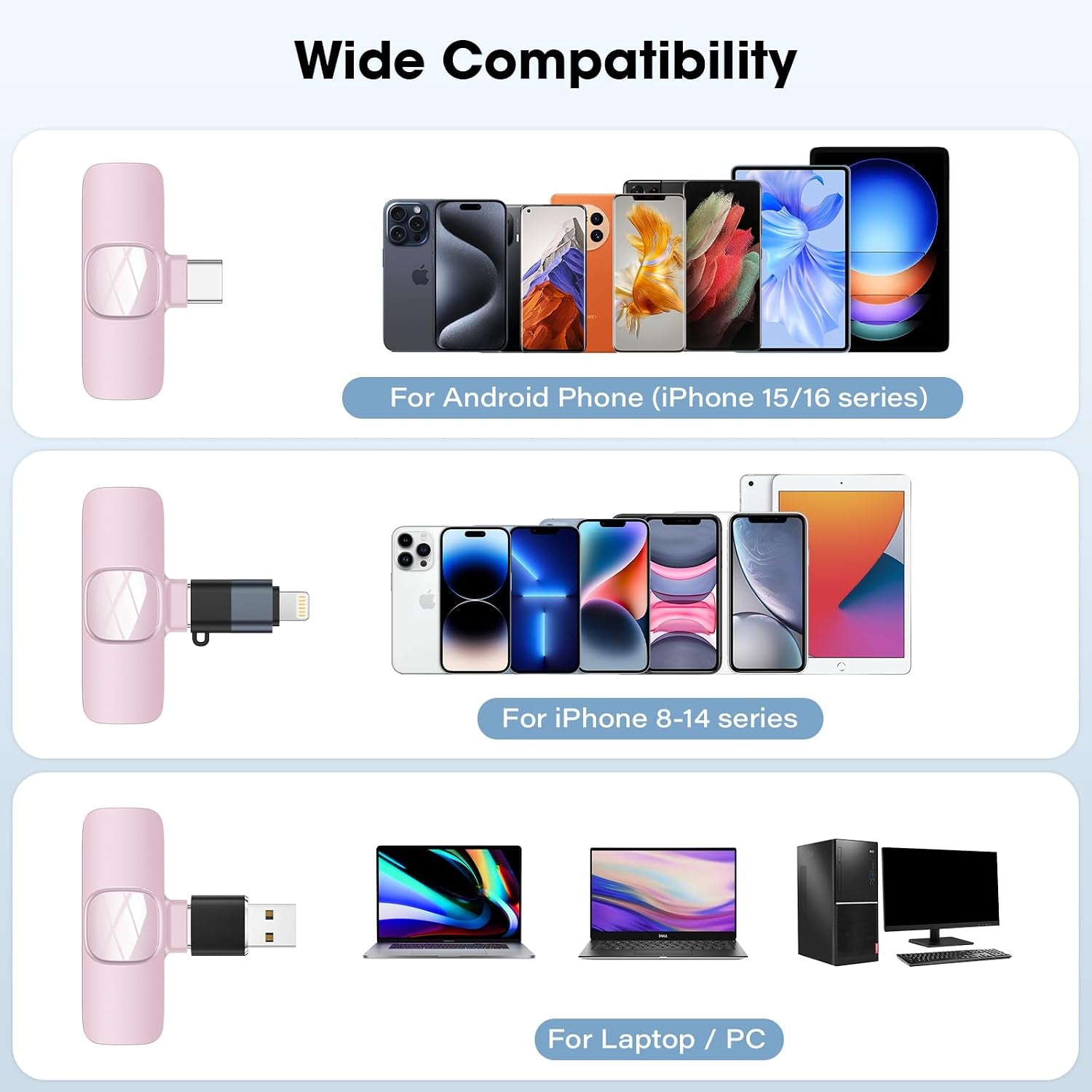 Wireless Microphone for Android Phone/Iphone/Laptop, Lavalier Microphone for Video Recording, Vlog, Live Broadcast (Pink)