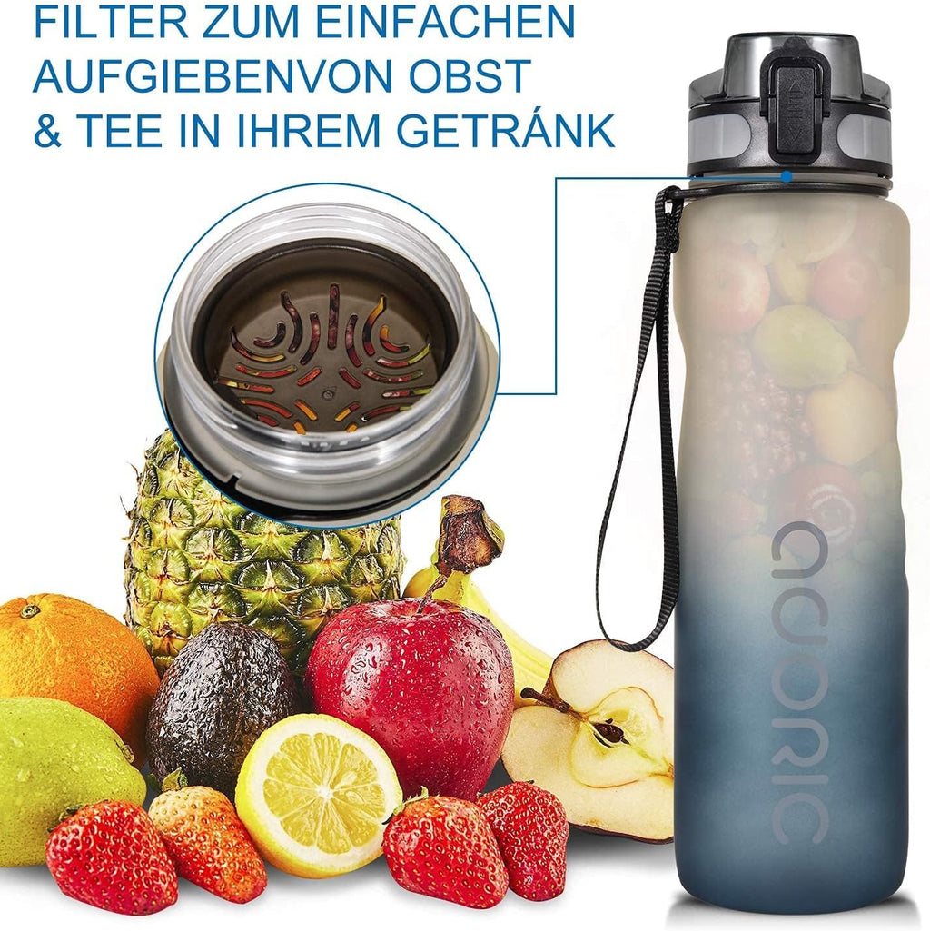 Water Bottle 1L, BPA Free Tritan Leakproof Gym Bottle, Gradient Gray