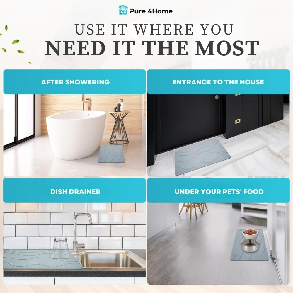 Stone Bath Mat 60 X 39 Cm – Non Slip, anti Mould, Quick Dry, Super Absorbent – Bathroom Stone Mat, Diatomite Stones, Hard Matts – Self Drying Shower, Diatomaceous Earth Bath