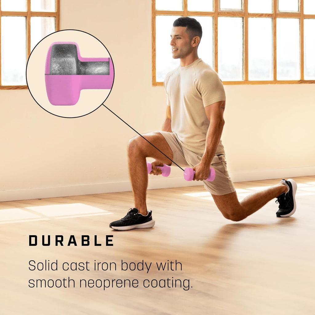 Weights Dumbbells Set Women & Men - Neoprene-Coated & Sweat-Resistant Weights Set with Anti-Roll Technology & A3 Exercise Poster, Gym Equipment for Home, 1-10 Kg Dumb Bells Pair