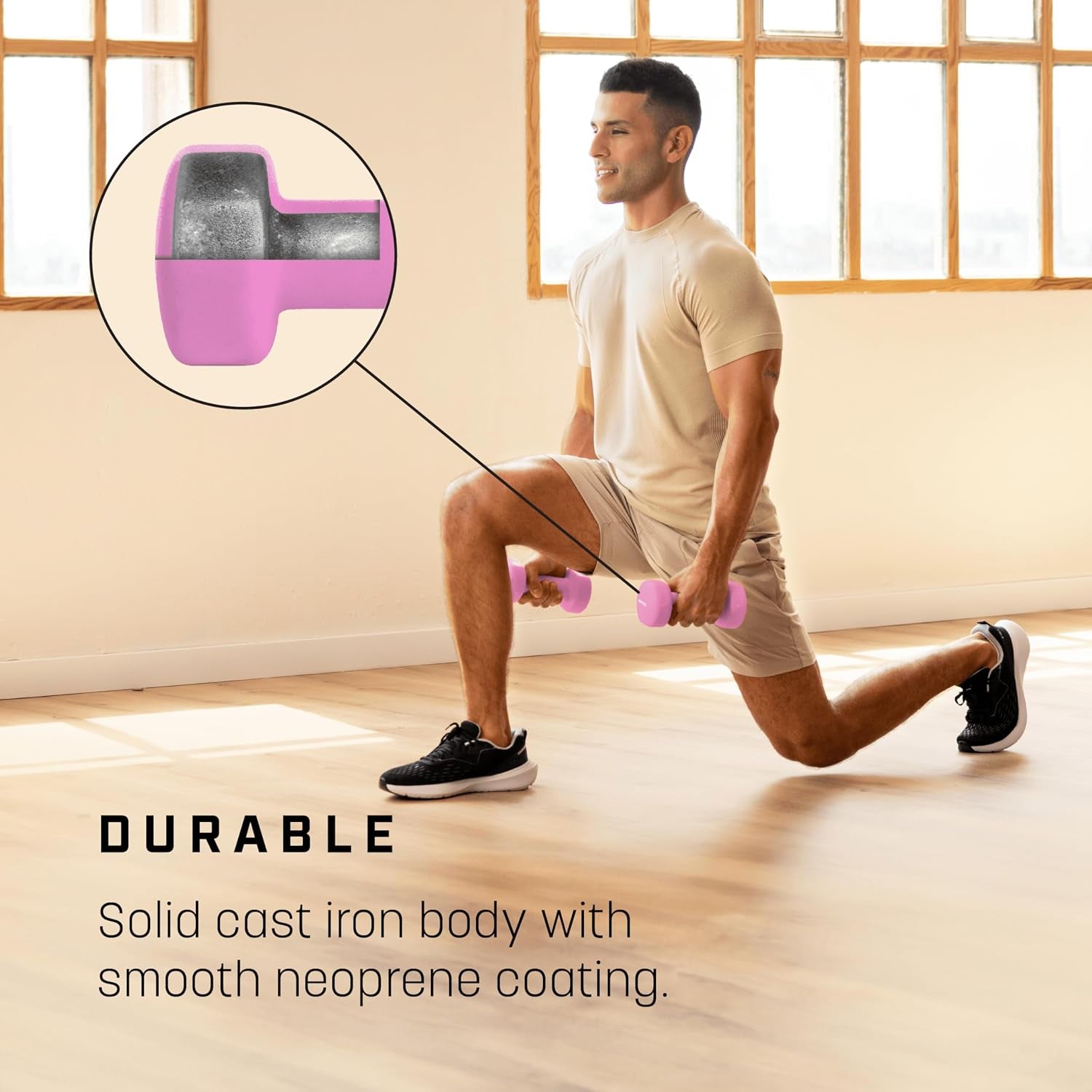 Weights Dumbbells Set Women & Men - Neoprene-Coated & Sweat-Resistant Weights Set with Anti-Roll Technology & A3 Exercise Poster, Gym Equipment for Home, 1-10 Kg Dumb Bells Pair