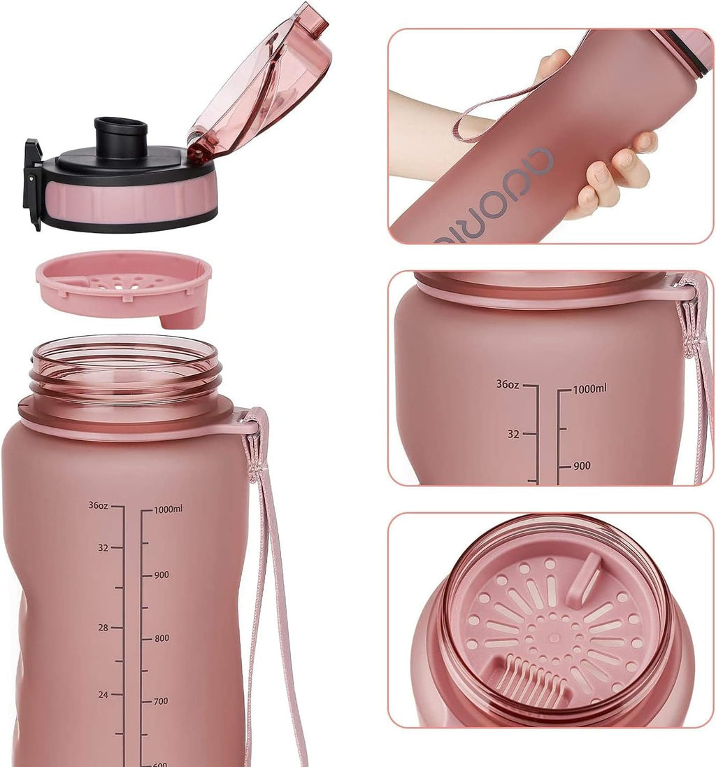 Sports Water Bottle 1L, BPA Free Tritan Leak Proof Gym Bottle, Pink