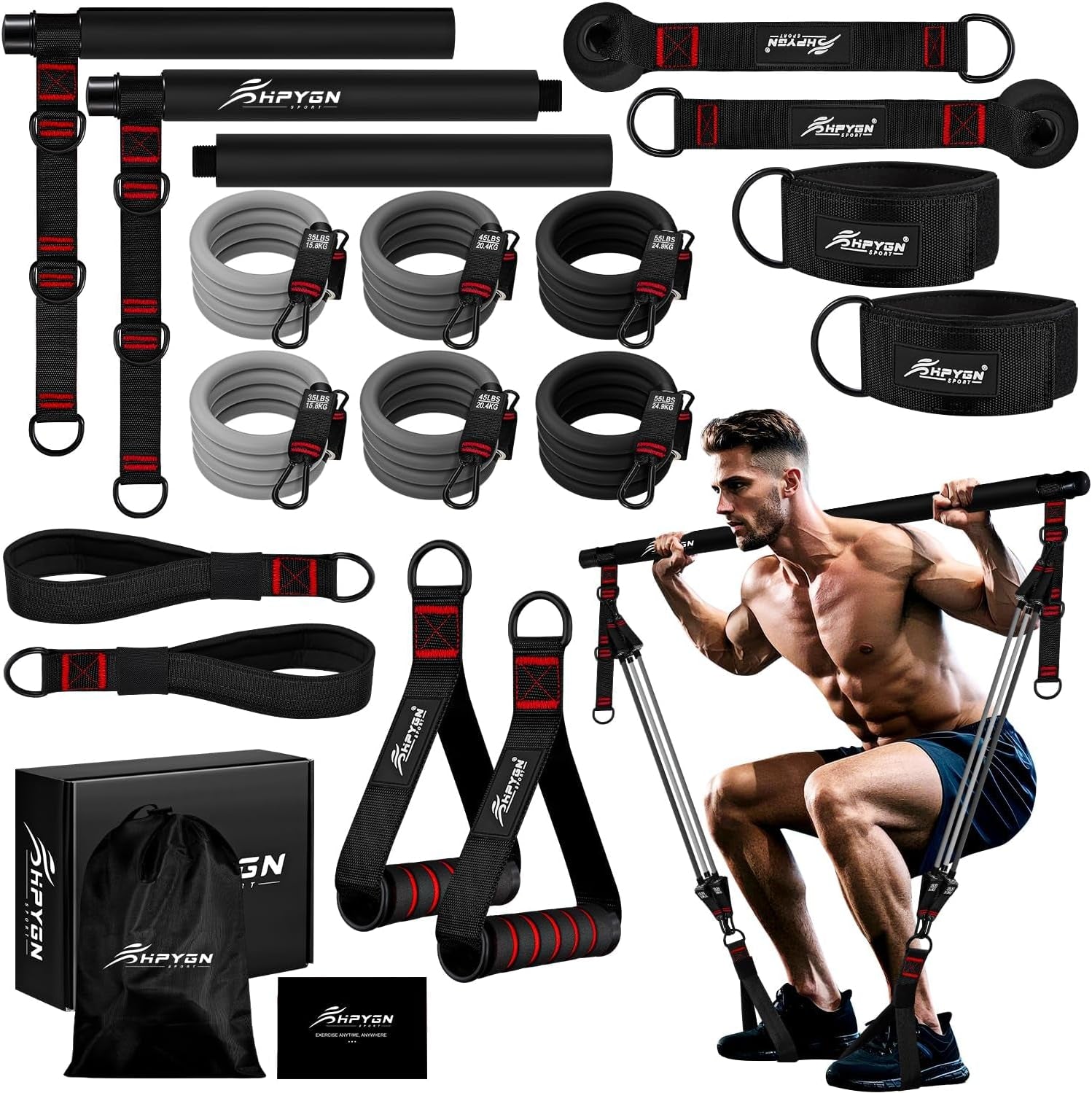 Pilates Bar Kit with Resistance Bands, Heavy Multifunctional 270Lbs Pilates Equipment for Strength Training, Abs, Back, Arms, Portable Home Gym & Travel Fitness Gear, Exercise Bands for Men