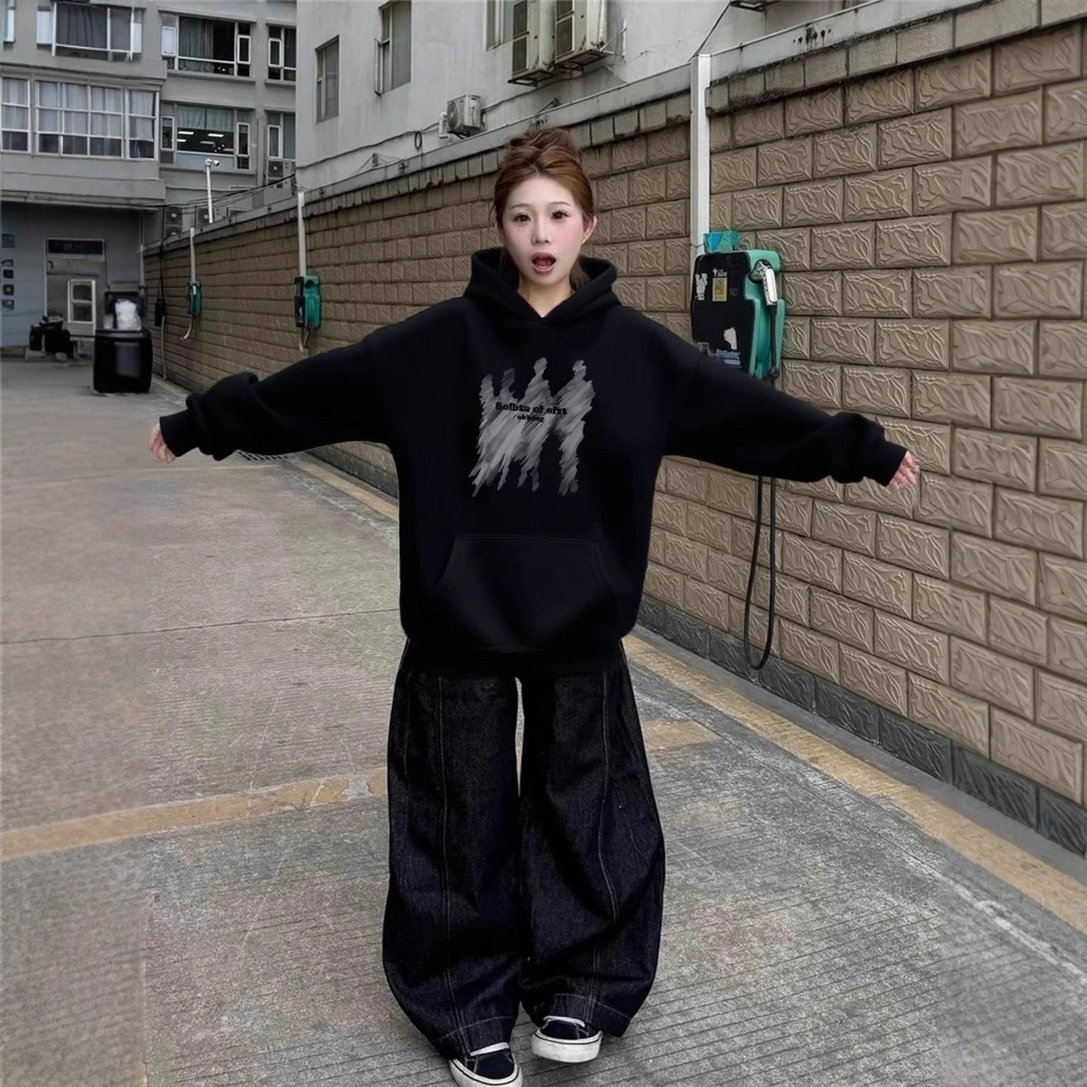 Portrait Print Hoodie, High Street Style, Unisex Oversized Sweatshirt for Men and Women