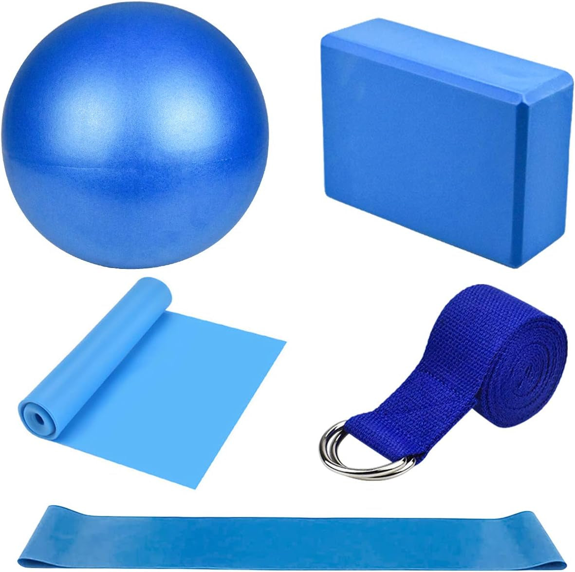 Yoga Starter Kit 5Pcs Yoga Blocks and Strap Set Yoga Ball Foam Yoga Brick Fitness Exercise Resistance Loop Band Stretching Strap Pilates Belt Yoga Equipment and Accessories for Home,Gym,Yoga Training