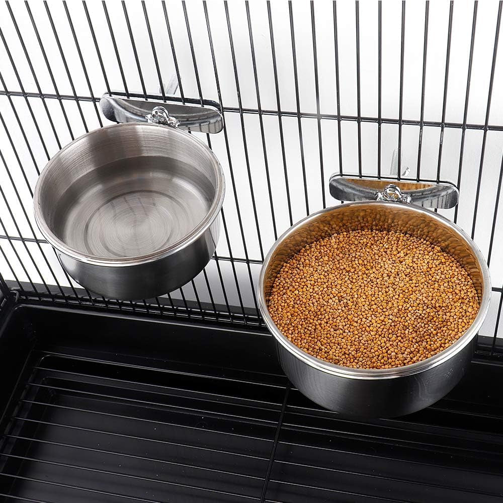 No Mess Bird Feeder Water Dispenser Set, Automatic Parrot Feeder Cage Accessories, Clear Parakeet Seed Container Food Feeder Drinker for Cage, Cockatiel Finch Lovebirds Budgies Canary (Set-A)