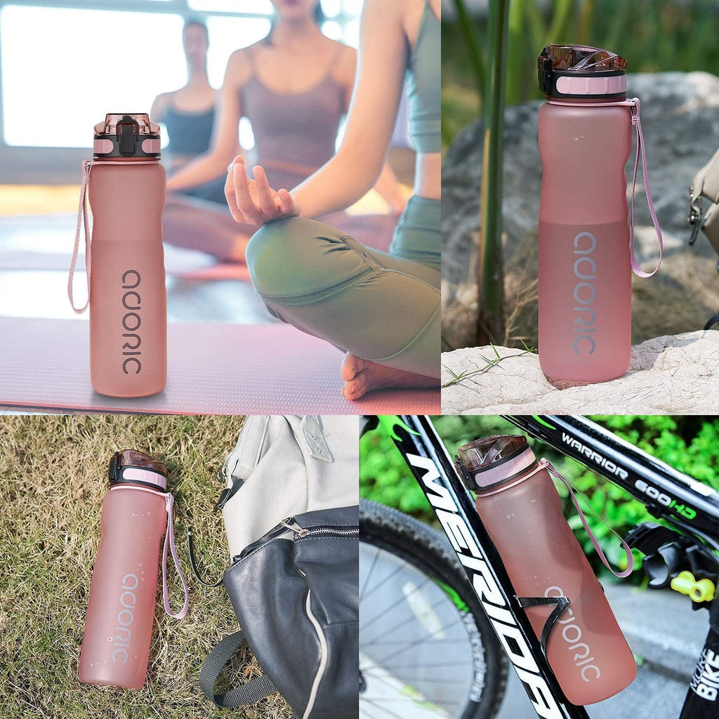 Sports Water Bottle 1L, BPA Free Tritan Leak Proof Gym Bottle, Pink