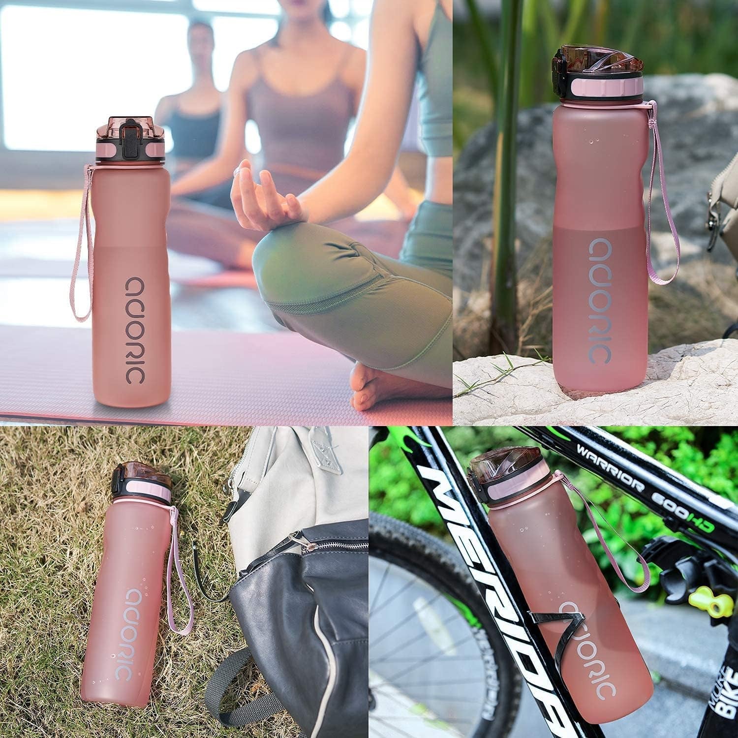 Sports Water Bottle 1L, BPA Free Tritan Leak Proof Gym Bottle, Pink