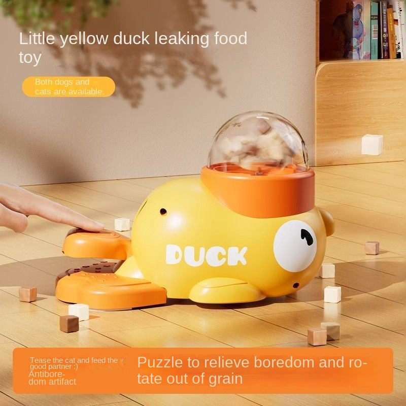 Pet Dog Automatic Feeder Cat Self-Entertainment Toy Snack Freeze-Dried Food Dispenser Yellow Duck Cat Treat Dispensing Toy