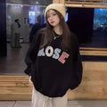 Letter Print Navy Blue Crewneck Sweatshirt Loose Lazy Casual Versatile Couple's Top