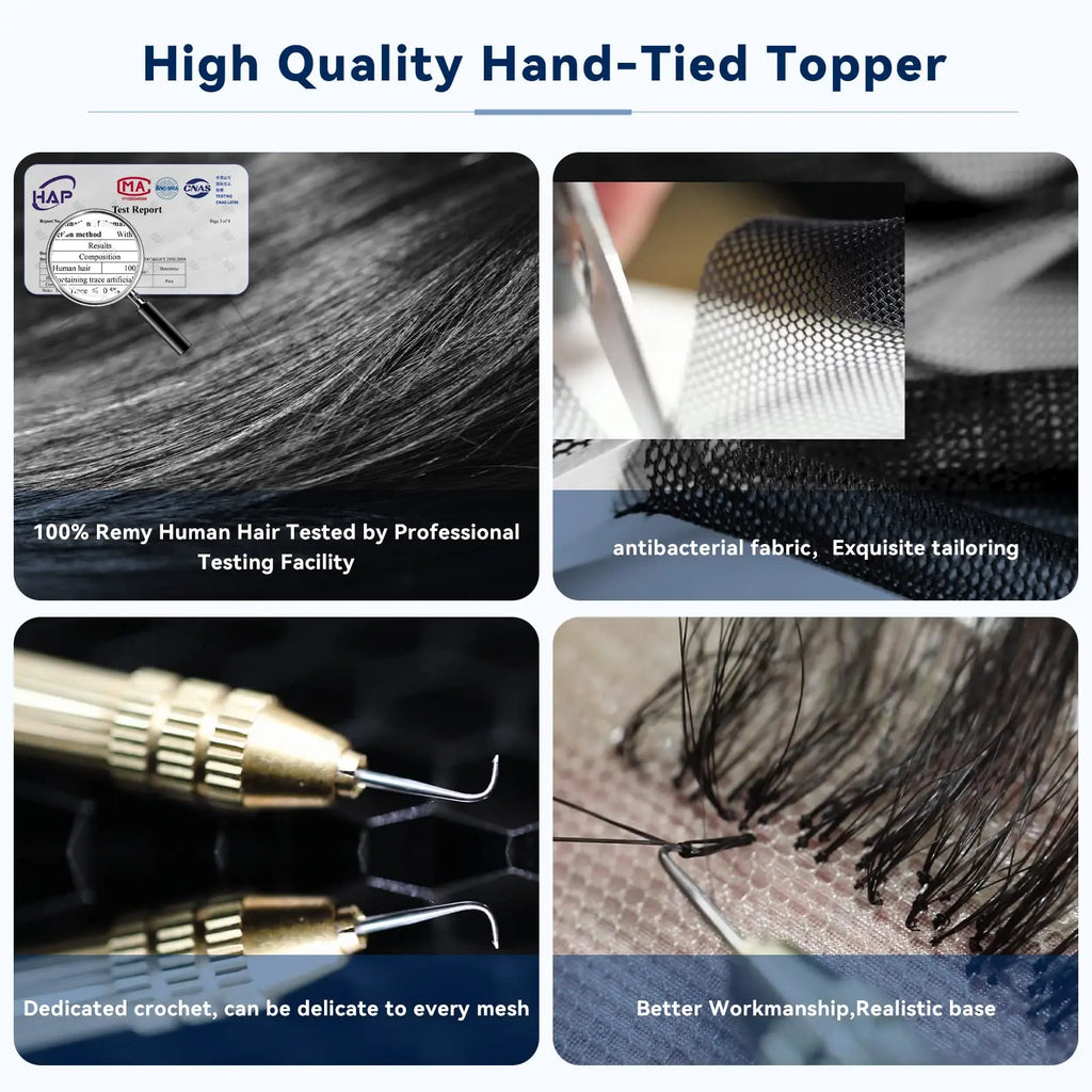 Ash Gray Brown 100% Remy Human Hair Toppers Clips