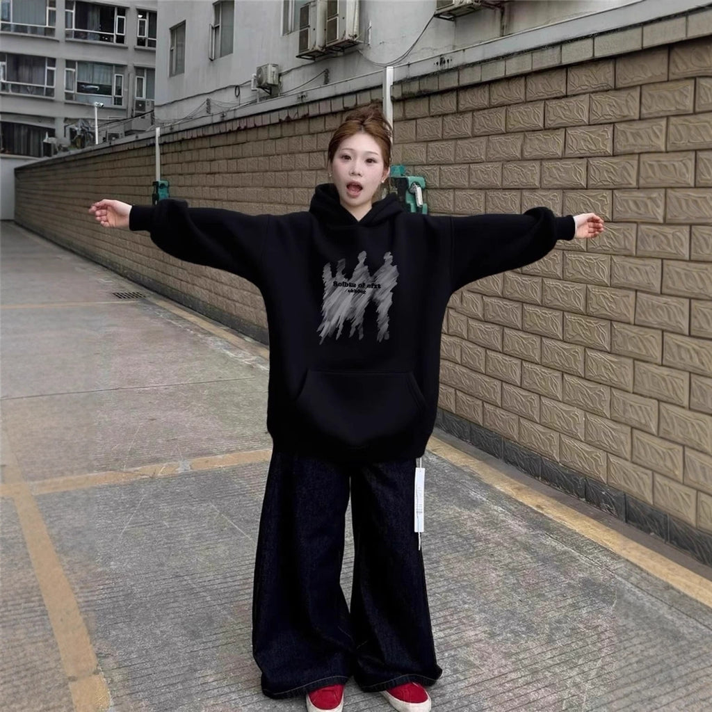 Portrait Print Hoodie, High Street Style, Unisex Oversized Sweatshirt for Men and Women