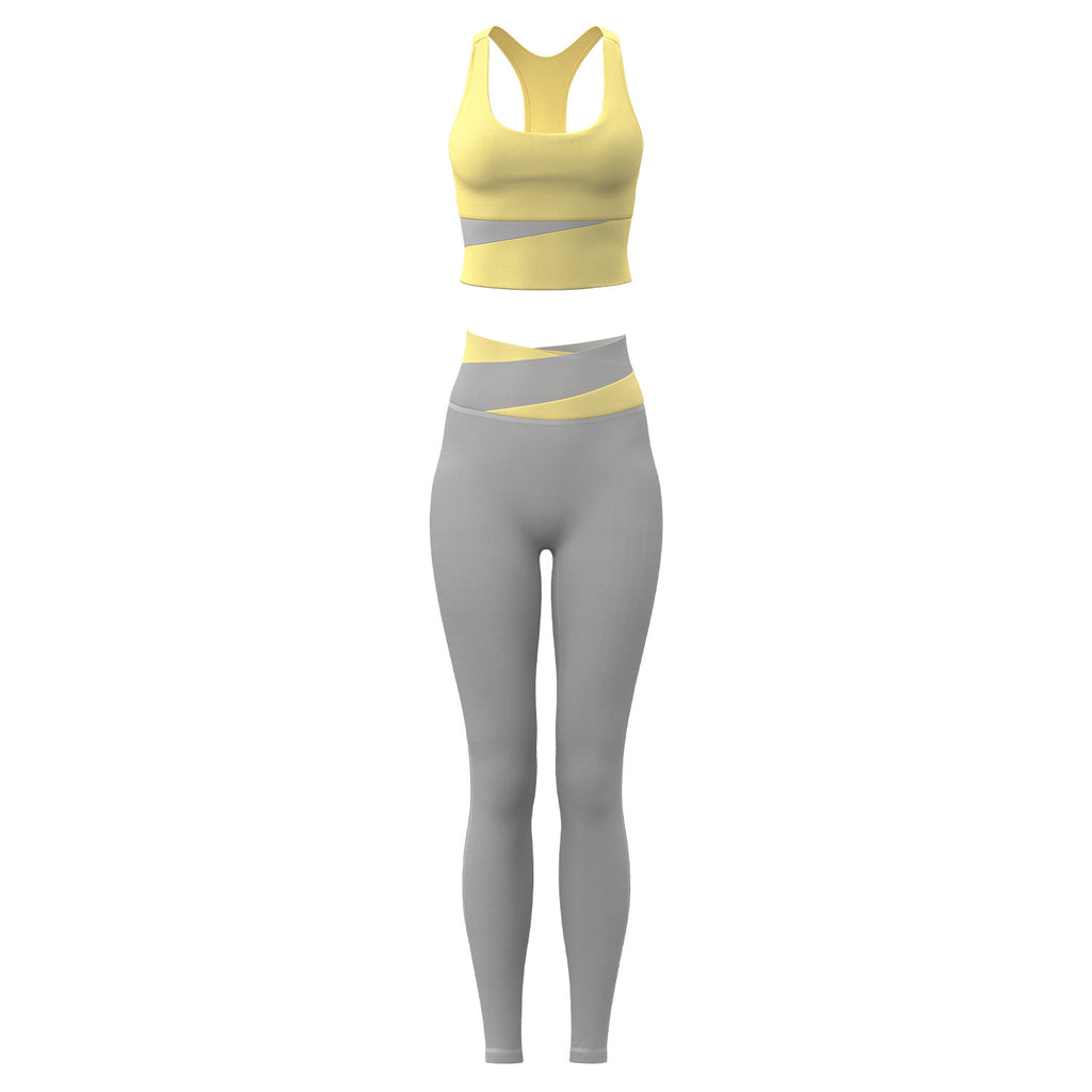 High waisted and abdominal yoga suit shockproof yoga fitness suit tight fitting and hip lifting naked yoga suit set