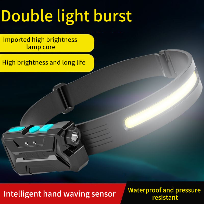 LED Induction COB Headband Light Outdoor Cycling Lights USB Rechargeable Night Running Lights Strong Light Silicone Headlamp