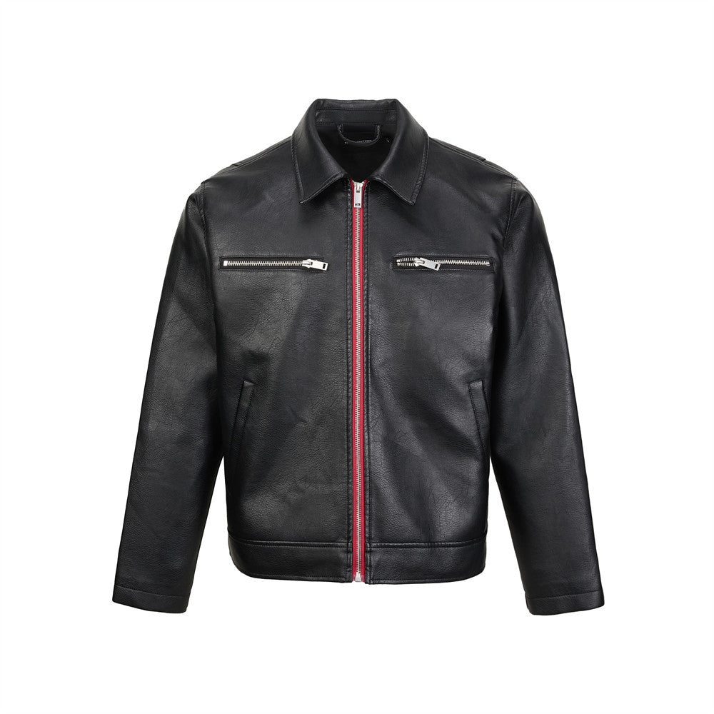Collar PU leather jacket jacket