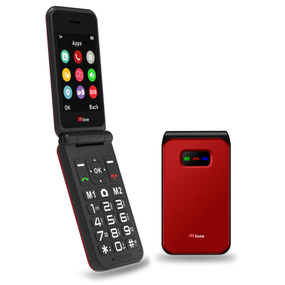 TTfone Red TT760 4G Flip 4G Mobile with Mains Charger, Giffgaff SIM