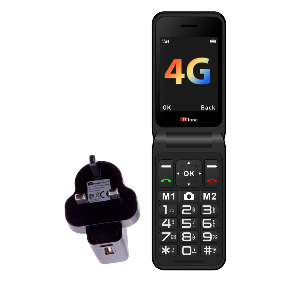 TTfone Red TT760 4G Flip 4G Mobile with Mains Charger, Giffgaff SIM