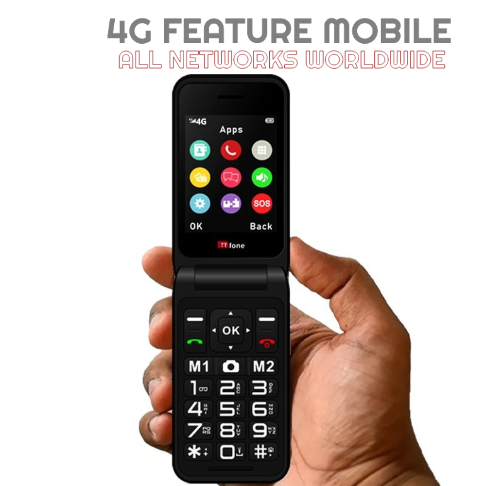 TTfone Red TT760 4G Flip 4G Mobile with Mains Charger, Giffgaff SIM