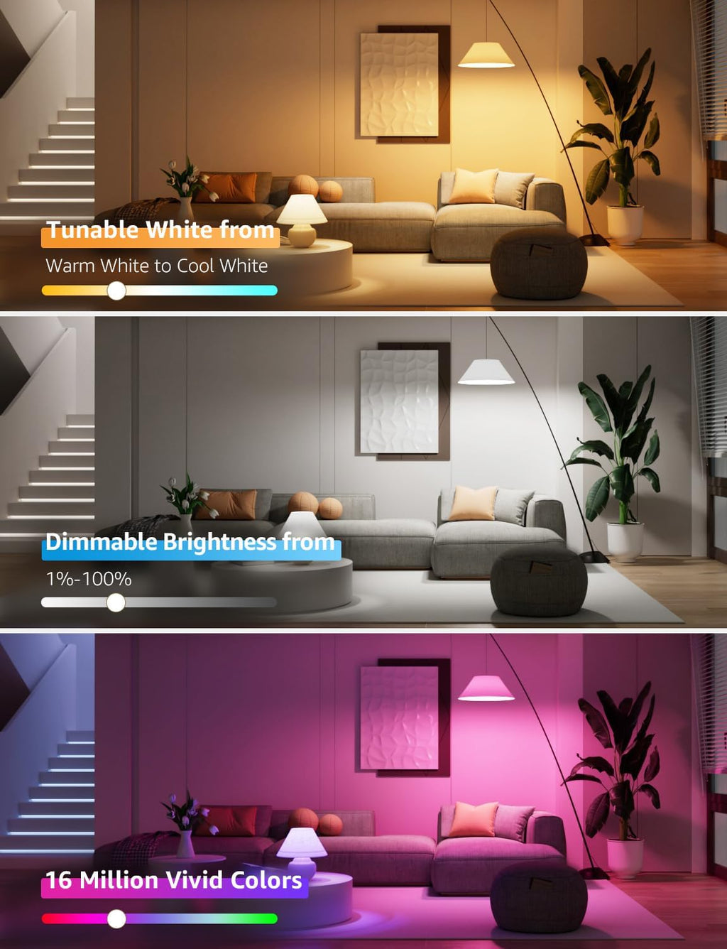 AI B22 Smart Bulb, 8.5W 806Lm, Tunable White Wifi Bulbs, 4 Packs