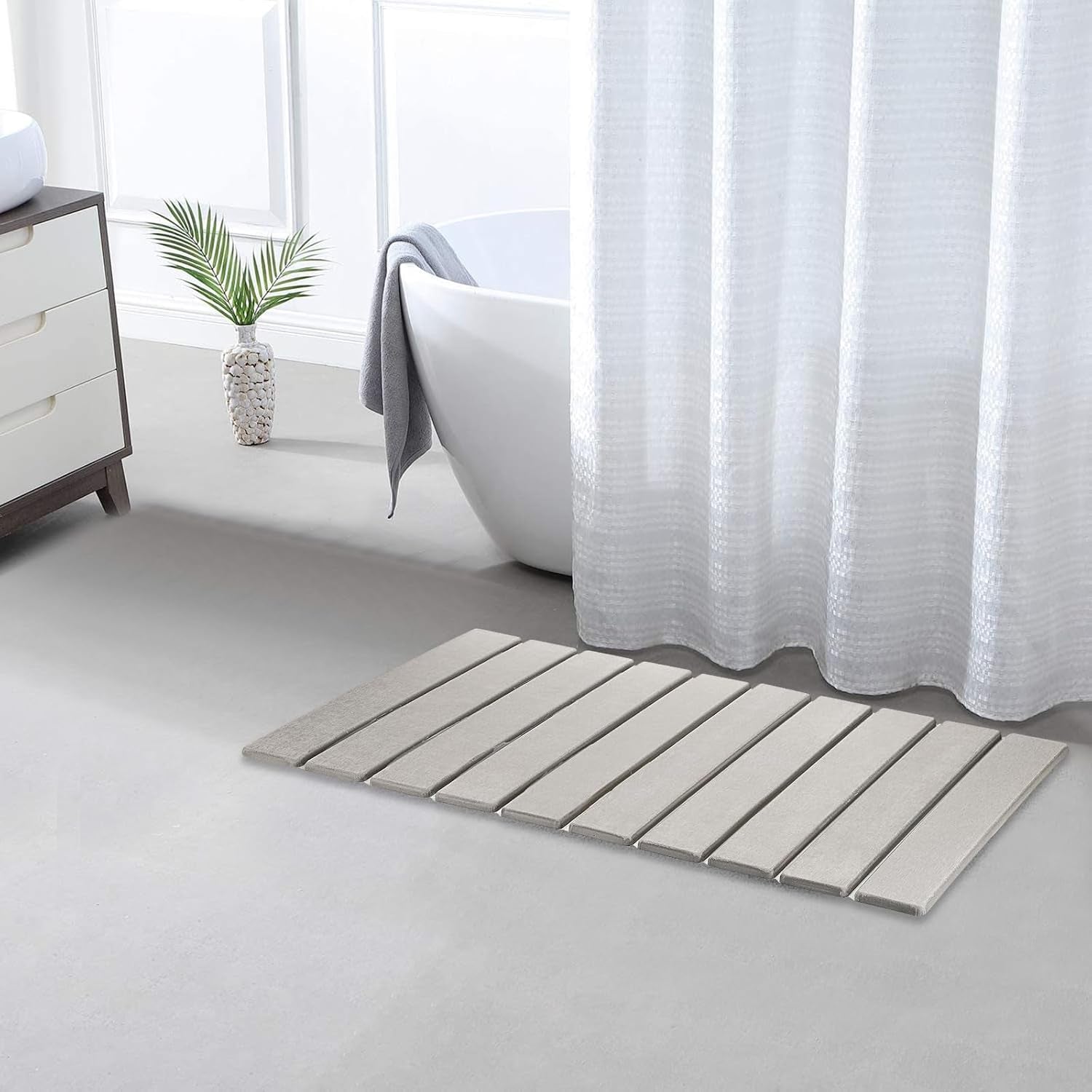 Multi-Piece Combination Diatomite Stone Bath Mats, Non-Slip Washable Modern Mats for Bathroom, Kitchen, Laundry Room, 58 * 39 * 0.8Cm (Gray)