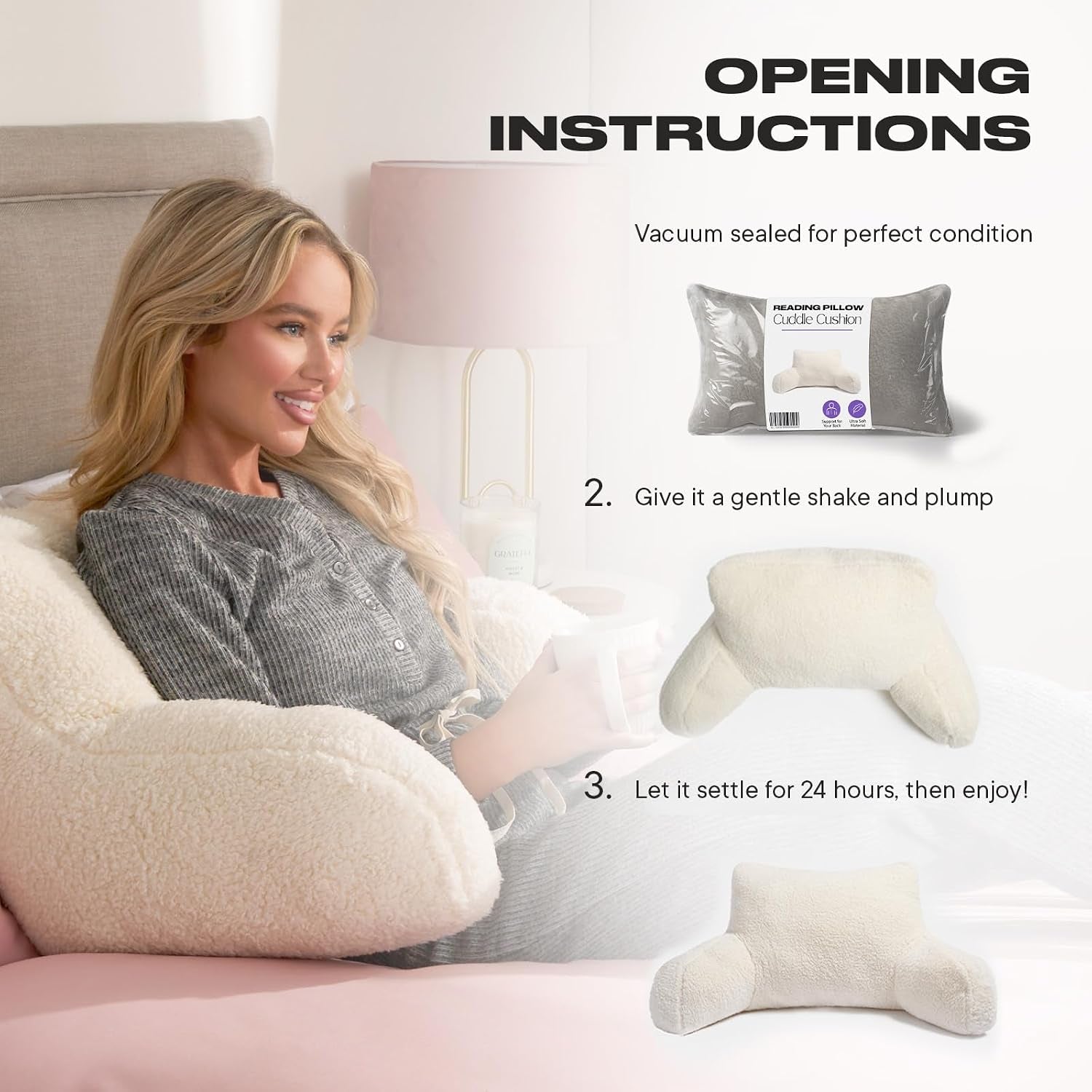 Reading Pillow Teddy Fleece Cream, Cuddle Cushion for Adults Super Soft Cosy Back Support Cushion with Arms Comfy Back Pillow for Bed Relaxing Comfy