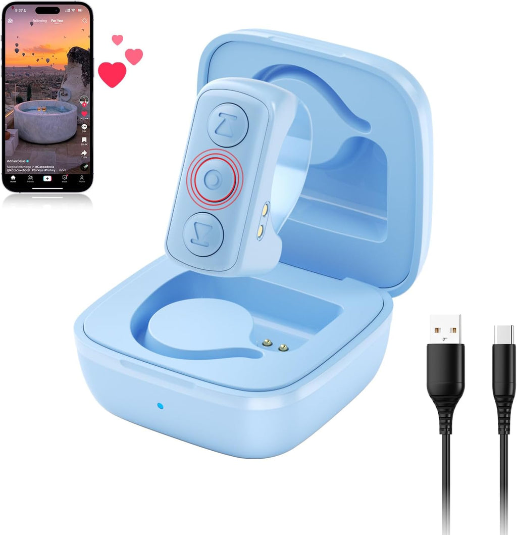 Tiktok Scrolling Ring, Bluetooth Remote Control Page Turner for Ios Ipad Android, Finger Scroller for Tiktok Camera Video Shutter Selfie Button - Blue