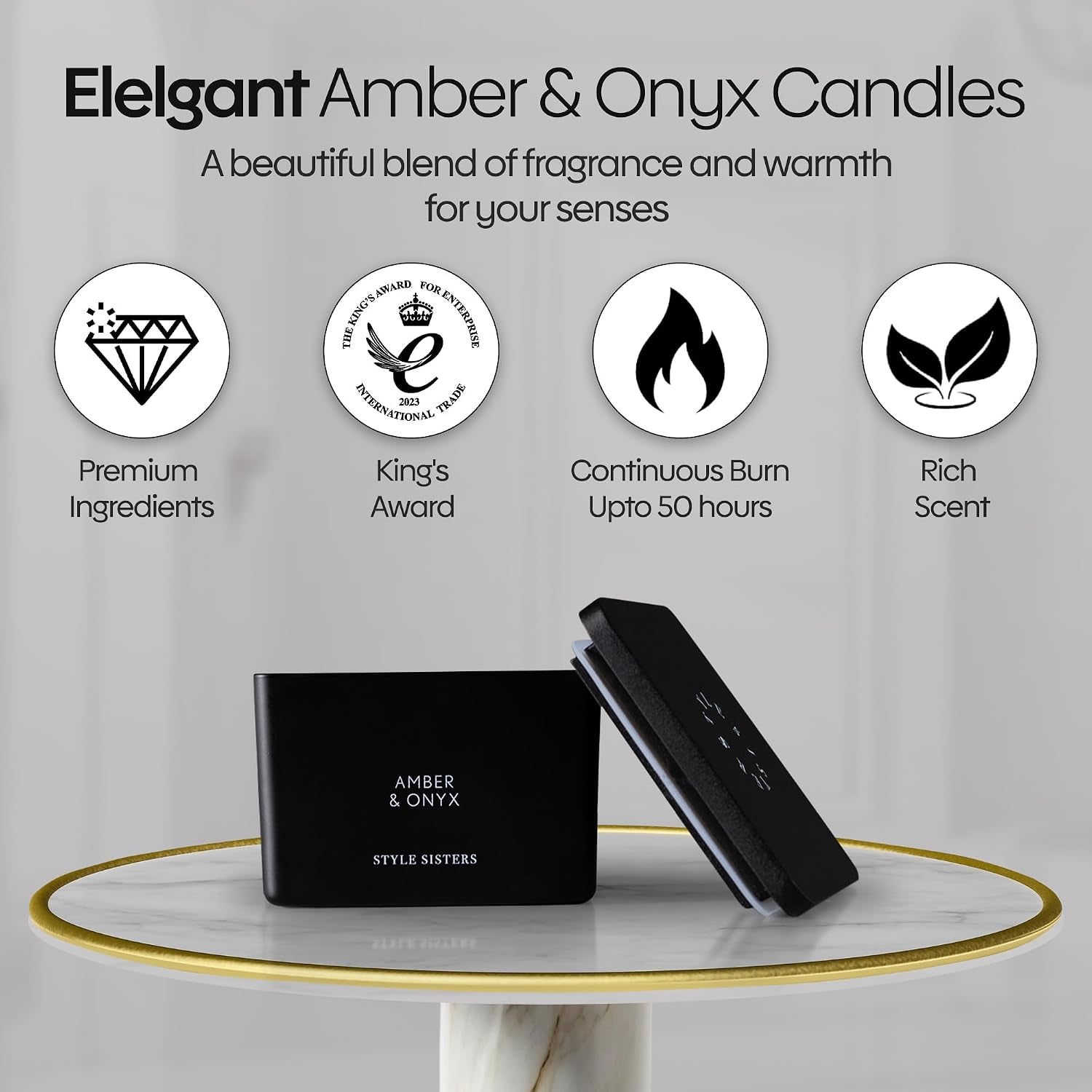 Scented Candles 200G, Amber & Onyx Scented Sets, Wax Candle Box, Long Burning Candle, 50 Hours Burn Time, for Home, Bachelor Pad Decor, Gifts for Women