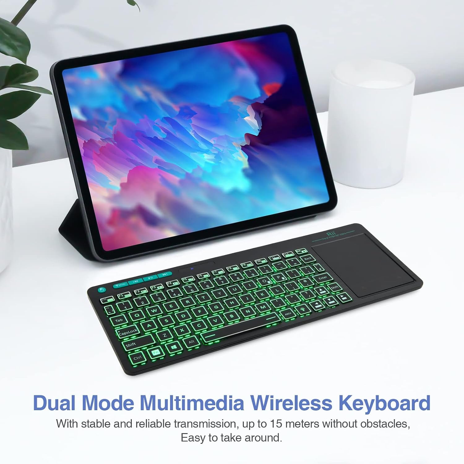 Wireless Keyboard with Touchpad, RT518S Bluetooth Keyboard Dual Mode Backlit Multimedia Keyboard Rechargeable for Android TV Box,Pc,Tablets,Smart TV, HTPC, Iptv,Windows