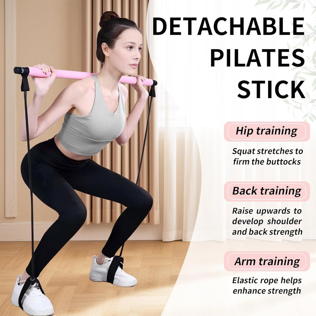 Pilates Bar with Resistance Band Bar Portable Pilates Studio, Pilates Equipment Home Pilates Kit for Full Body Workout, at Home Pilates Kit Exercise Pilates Set for Women and Men