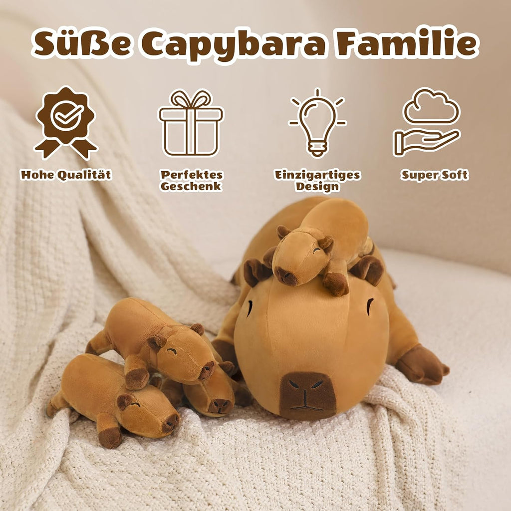 Capybara Plush Toy, Capybara with 4 Babies Inside, Soft Plush Toys