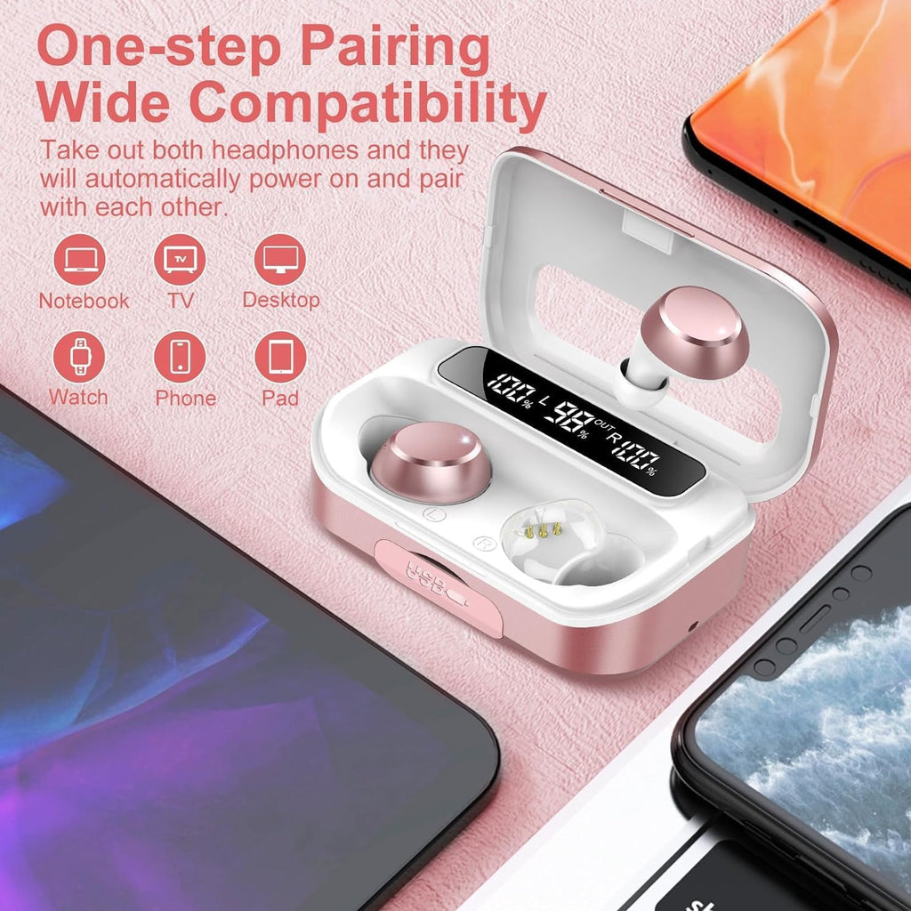 Wireless Earbuds,Bluetooth 5.3 Headphones 2025 Bluetooth Headphones in Ear with 4 ENC Mic, Wireless with LED Display, IP7 Waterproof Headset, 128H Bluetooth Headset, Touch Controls, USB-C