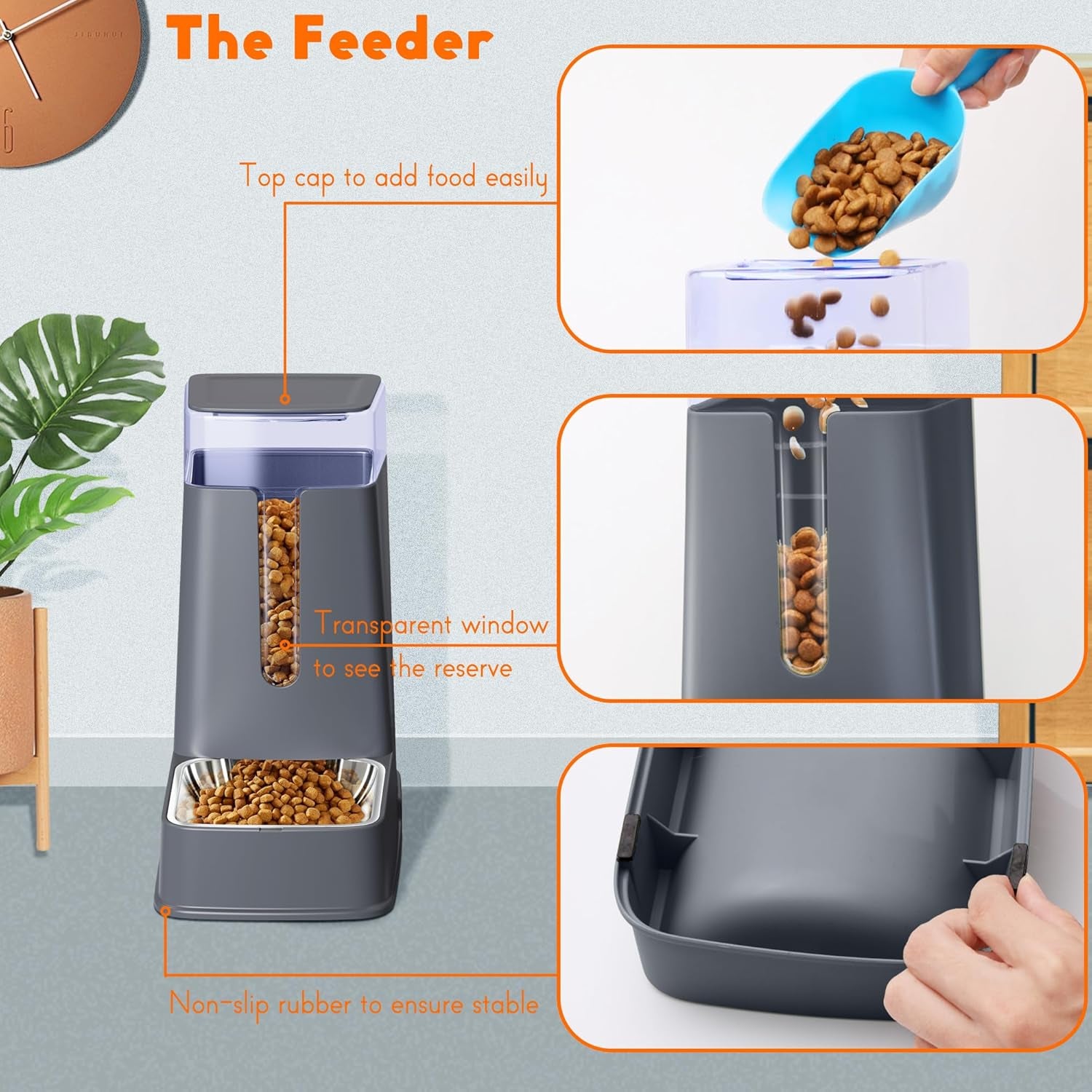 Automatic Cat and Dog Feeder Set, 2 Packs Stainless Steel Automatic Food and Water Dispenser, 3.8 L