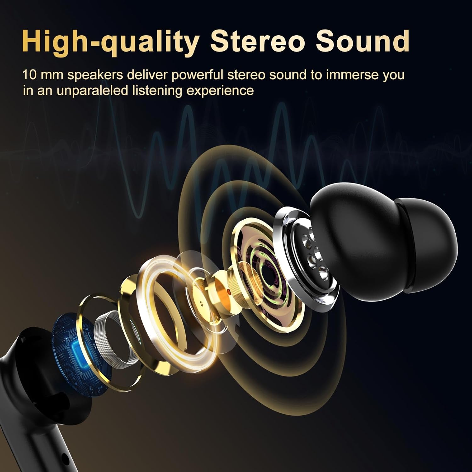 Wireless Earbuds with Smart Touch Screen, in Ear Headphones with 10Mm Drivers for Big Bass, 24H Playtime Hi-Fi Stereo Sound, ANC/ENC ​Noise Cancelling,Ipx5,Earphones for Iphone Android Sports​