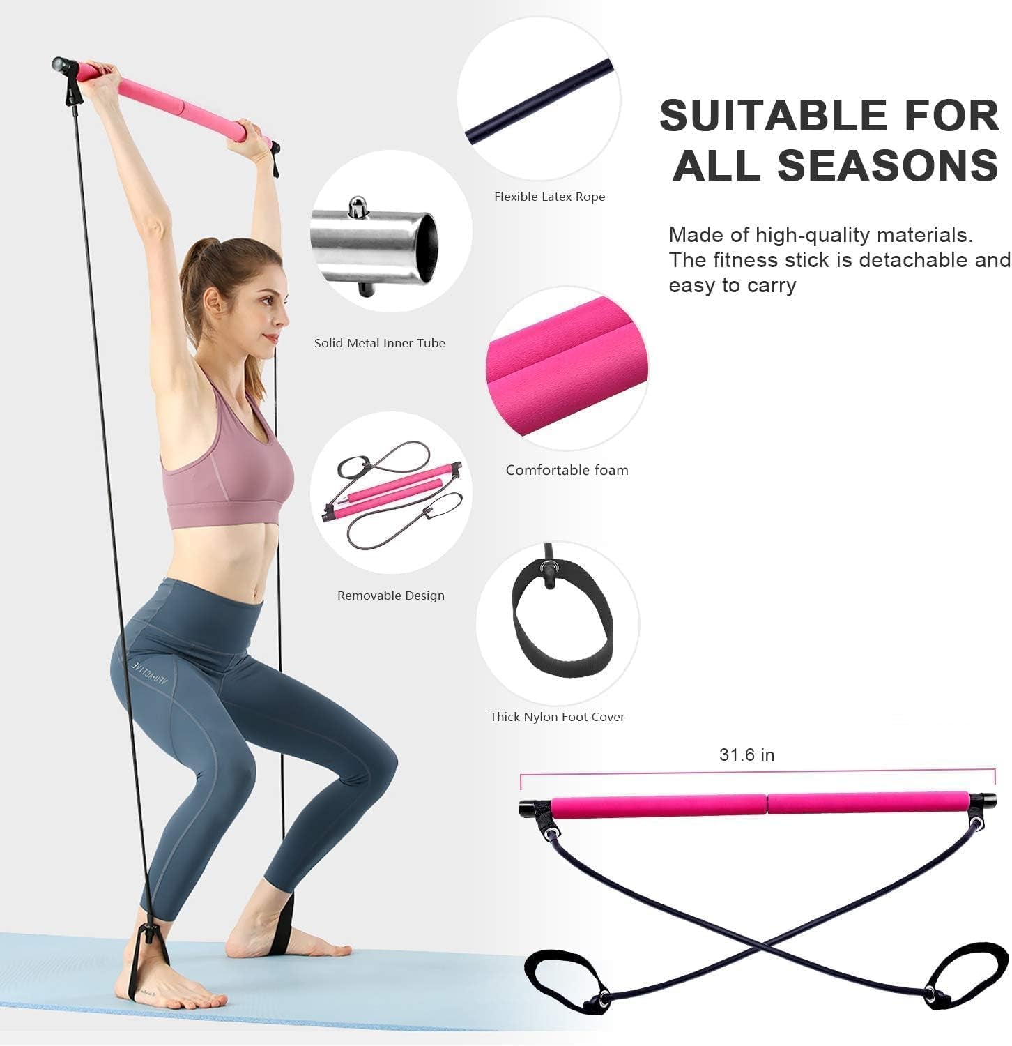 Pilates Bar with Resistance Band Bar Portable Pilates Studio, Pilates Equipment Home Pilates Kit for Full Body Workout, at Home Pilates Kit Exercise Pilates Set for Women and Men