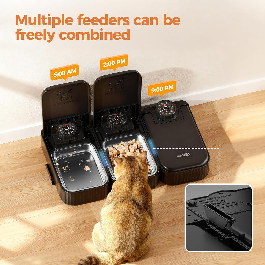 Stainless Steel Cat Food Dispenser: Automatic Cat Feeder with 48-Hour Timer - Pet Food Dispenser Wireless - 2 Meal Dog Feeder - Meals up to 350G Each - Refrigerate and Keep Fresh