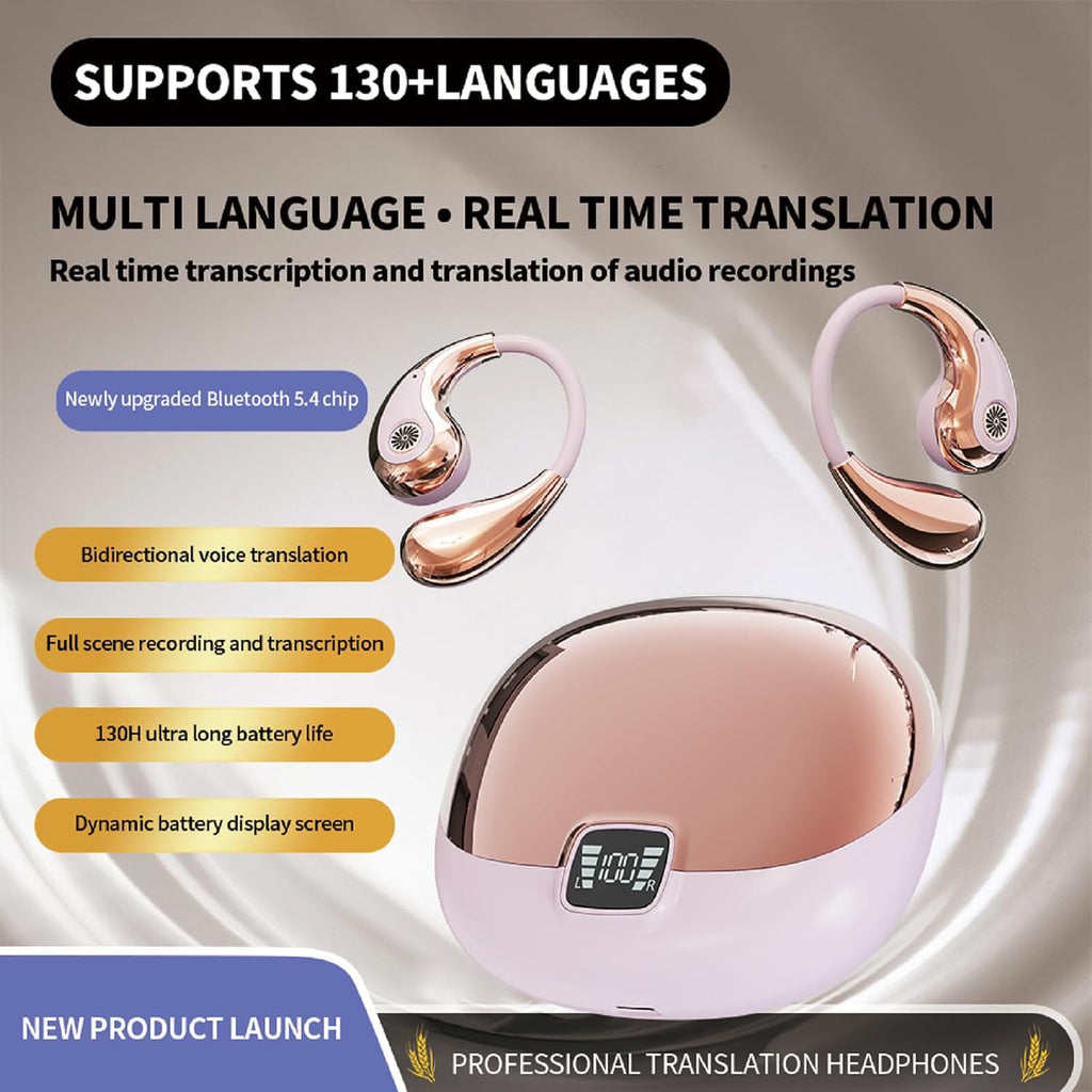 Open Ear AI Language Translation Headphones Real-Time Translator over Ear Earbuds Translating Hook Earphones ENC Noise Cancelling Bluetooth 5.4 Translate Ear Buds with Ear Hooks for Business Travel
