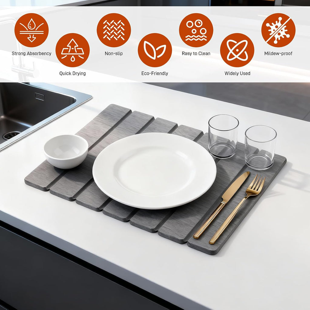40X30Cm Stone Drying Mat for Kitchen Counter (Dark Grey)