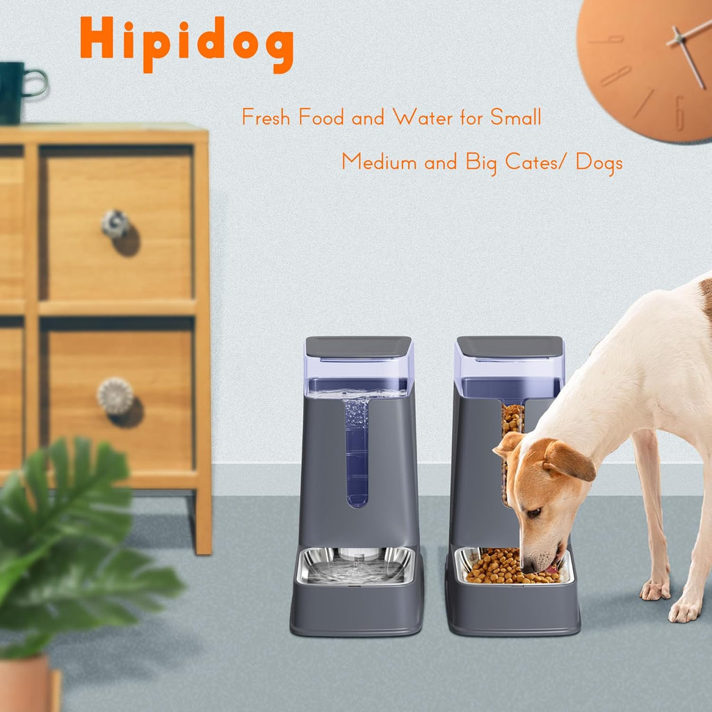 Automatic Cat and Dog Feeder Set, 2 Packs Stainless Steel Automatic Food and Water Dispenser, 3.8 L