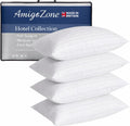 4 Pack Hotel Quality Stripe Pillow - Bounce Back Pillow Cotton Blend with Virgin Hollowfibre - Firm Support anti Allergy Machine Washable - 48X74Cm White Stripe - Pack of 4