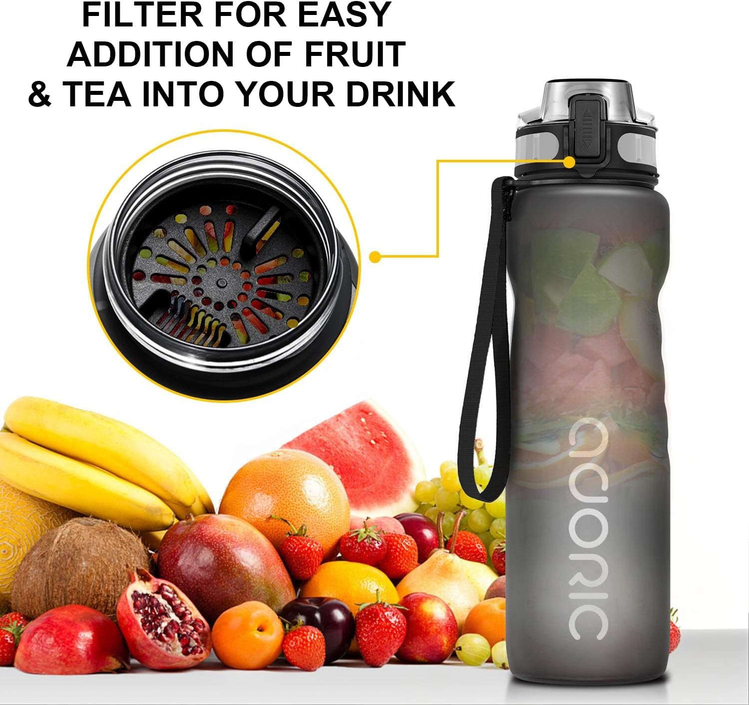 Sports Water Bottle 1L, BPA Free Tritan Leak Proof Gym Bottle, Grey