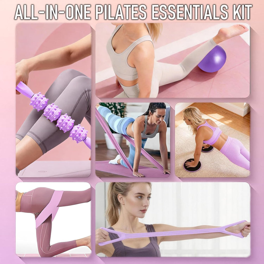 Pilates Equipment 15PCS Essential Kit, Home Workout Pilates Starter Ring Kits for Women Beginners, Yoga Ball, Resistance Bands, Non-Slip Wrist Straps, Fitness Exercise Equipment for Home Use