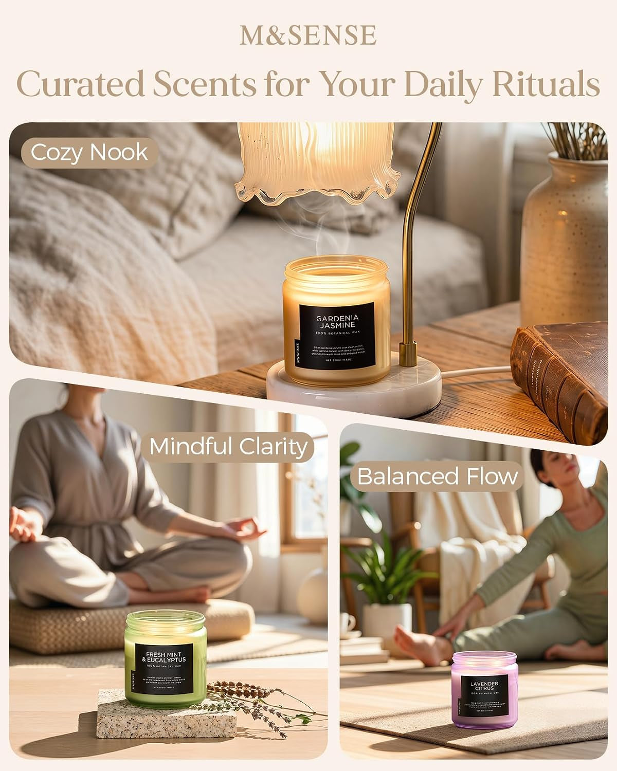 Sandalwood Rose Medium Aromatherapy Candles for Relaxing Stress Relief 330G 70H Soy Wax Scented Candles Gifts for Women Men 2 Wick Organic Non Toxic Home Fragrance Candles for Bedroom
