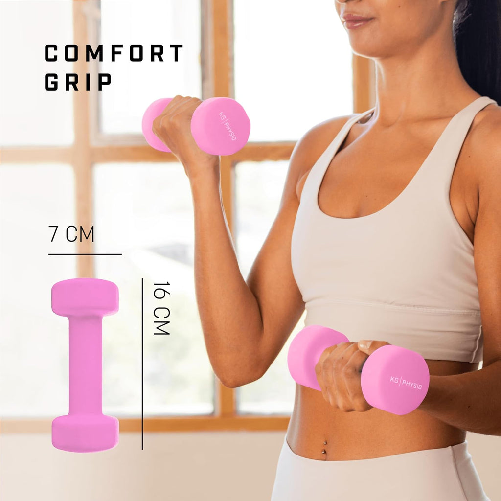 Weights Dumbbells Set Women & Men - Neoprene-Coated & Sweat-Resistant Weights Set with Anti-Roll Technology & A3 Exercise Poster, Gym Equipment for Home, 1-10 Kg Dumb Bells Pair