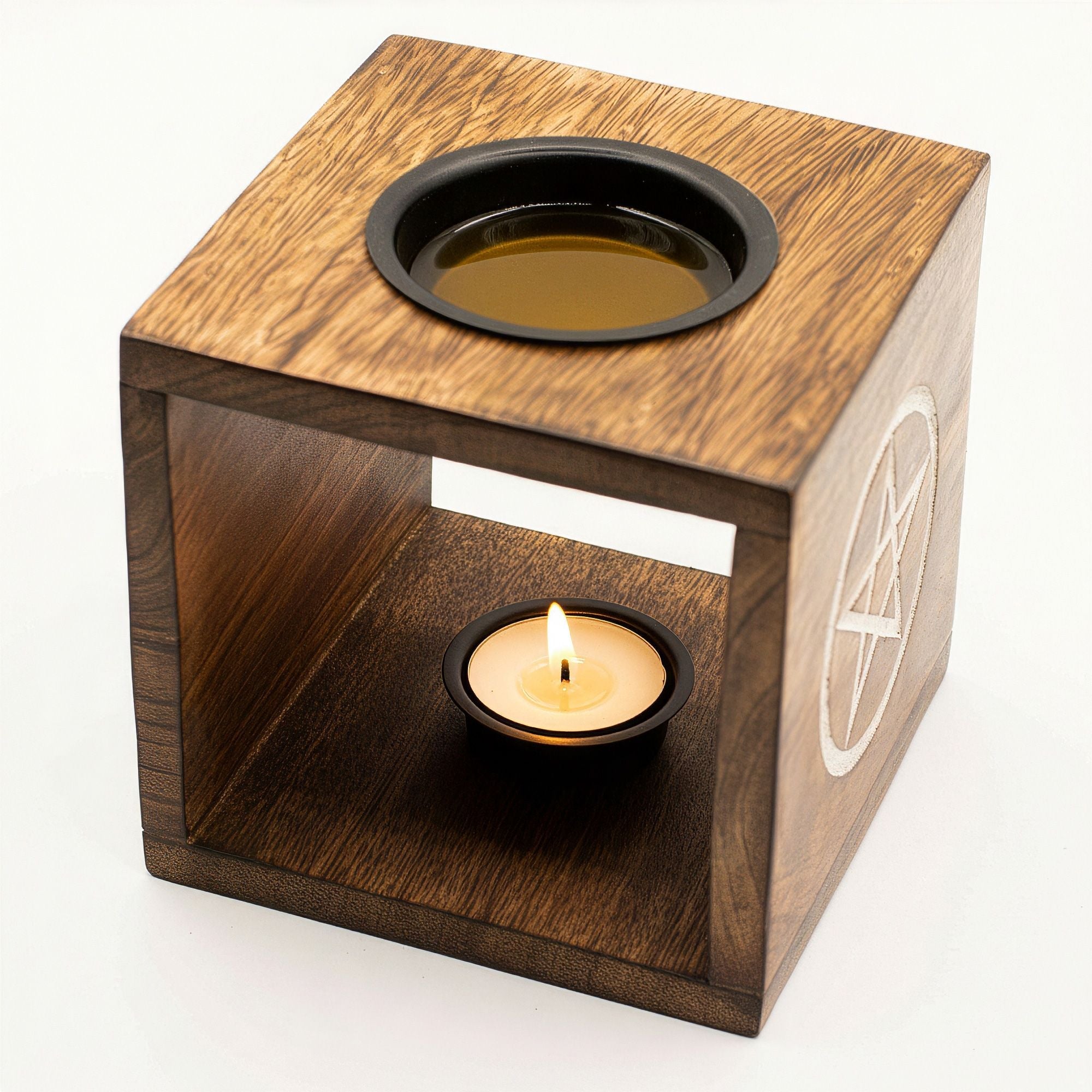 Large Square Mango Wood Oil Burner  - Tree of Life-3