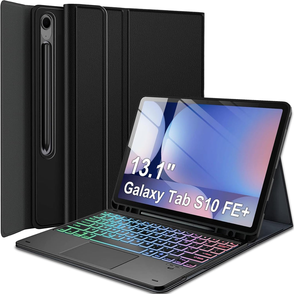 Touchpad Keyboard Case for Samsung Galaxy Tab S10 FE plus 13.1 Inch 2025 SM-X620/X626B, 7 Color Rainbow Backlight Detachable Bluetooth Trackpad Keyboard Folio Smart Cover with S Pen Holder