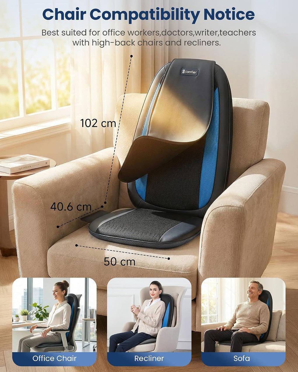 Shiatsu Back Massager with Heat, Massage Chair for Full Back