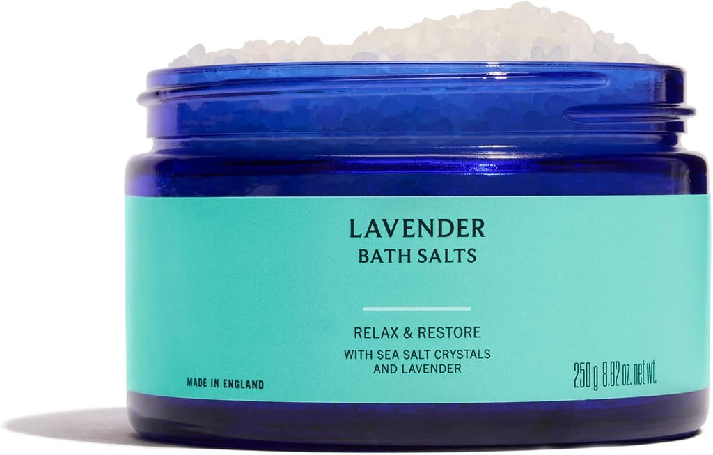 Lavender Bath Salts, Calming & Restorative Salt Crystals with Essential Oils, Vegan & Cruelty-Free, 250G
