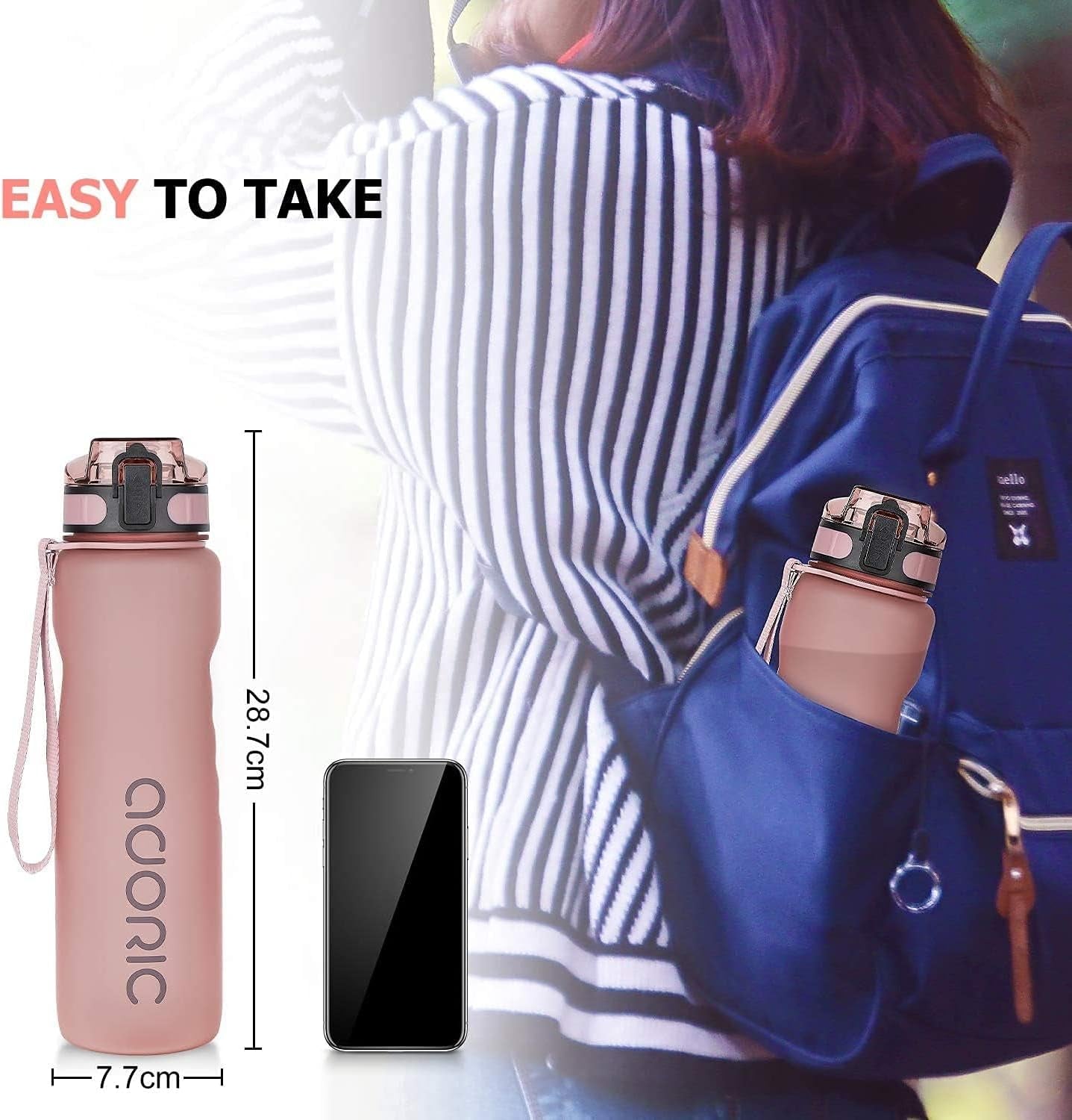 Sports Water Bottle 1L, BPA Free Tritan Leak Proof Gym Bottle, Pink
