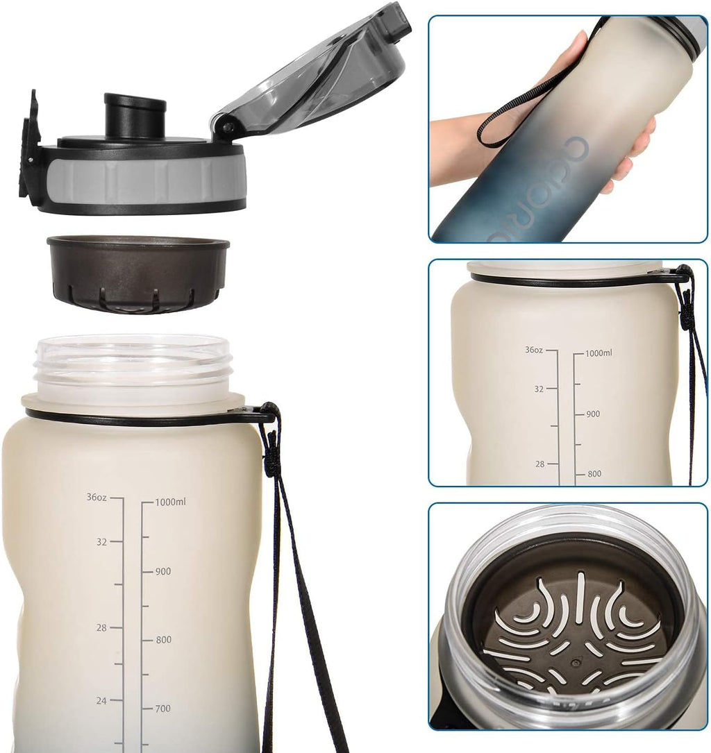Water Bottle 1L, BPA Free Tritan Leakproof Gym Bottle, Gradient Gray