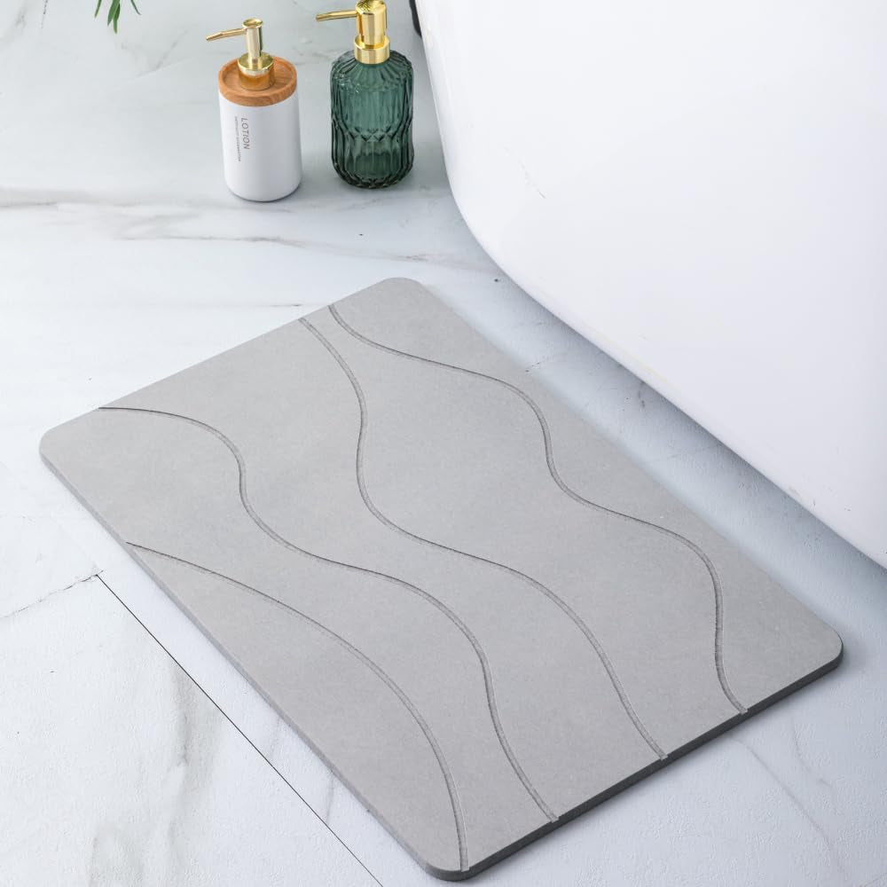 Stone Bath Mat 60 X 39 Cm – Non Slip, anti Mould, Quick Dry, Super Absorbent – Bathroom Stone Mat, Diatomite Stones, Hard Matts – Self Drying Shower, Diatomaceous Earth Bath